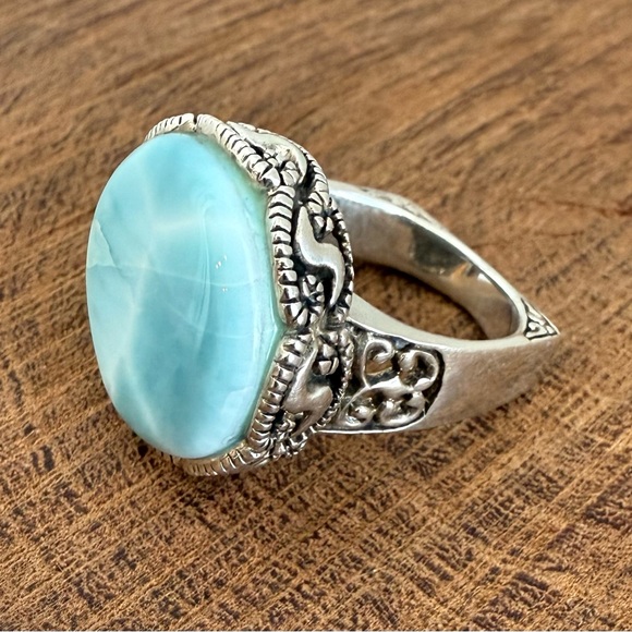 Thailand Larimar Gemstone and Sterling Silver Ring Size 8.5 - Picture 1 of 12